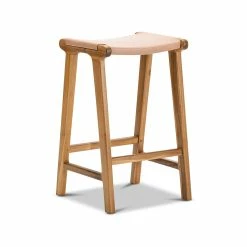 Outlet 😍 Australia Sale - L3 Home Casey 66cm Nude Tan Flat Leather Natural Teakwood Barstool 🛒