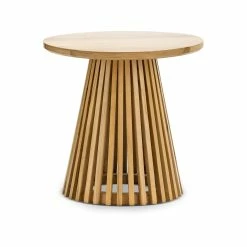 Budget 🔔 L3 Home Pedie Round 50cm Natural Solid Teak Wood Slat Side Table - To Australia 🔔
