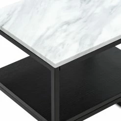 Promo 🧨 Australia Only - L3 Home Ebonie White Marble & Black Square Shelf Side Table 😀 -L3 Home Sales e8d39393a7394558a23de167d1be798d