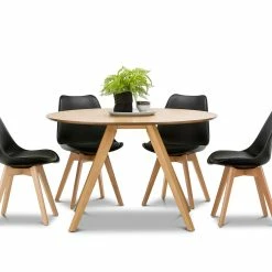 Wholesale 😉 Australia Only - L3 Home Milari 5 Piece Round Natural Oak Dining Set With Replica Black Padded Eames Chairs 😉