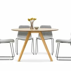 Cheap ✨ L3 Home Milari 5 Piece Round Natural Oak Dining Set With Grey Sadel Fabric Chairs - To Australia 😉