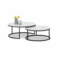 Wholesale 🧨 Australia Sale - L3 Home Khloe White Marble & Black Round Nest Of Coffee Tables 👏