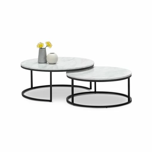 Wholesale 🧨 Australia Sale - L3 Home Khloe White Marble & Black Round Nest Of Coffee Tables 👏 -L3 Home Sales eda974d474624d7787ab414681acafeb