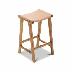 Outlet 😍 Australia Sale - L3 Home Casey 66cm Nude Tan Flat Leather Natural Teakwood Barstool 🛒 -L3 Home Sales f630b7e6dbdf4789a4cbae440e331ca4