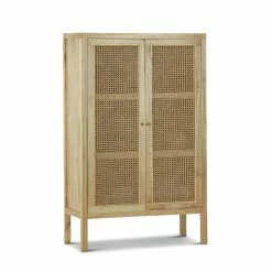 Brand new 🌟 Australia Sale - L3 Home Atlanta 2 Door Natural Woven Rattan & Mindi Wood Display Cabinet 💯