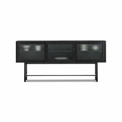 Cheap 👏 Australia Only - L3 Home Arae 3 Door Fluted Glass Designer 210cm Large Sideboard Buffet In Black Oak 👏 -L3 Home Sales fdb76407348f42bba83214bbd35fb2a2